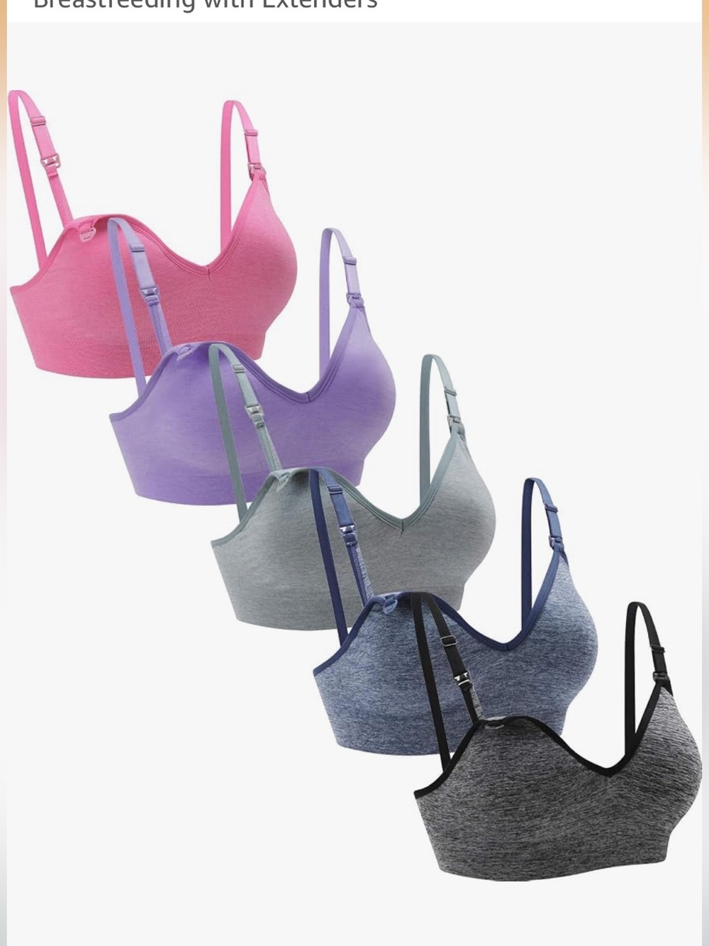 Nursing & Maternity Bras Pack - Pink, Purple, Gray, Denim, Charcoal XL New